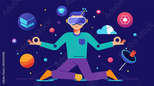 Engage in immersive VR games that utilize body movements and strategic thinking to enhance your mindbody coordination.. Vector illustration