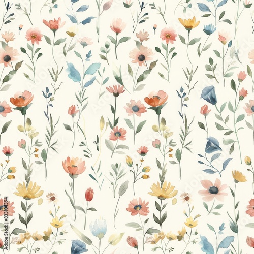 Wallpaper Mural seamless pattern of watercolor wildflowers in a variety of colors Torontodigital.ca