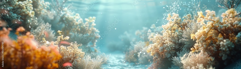 Fototapeta premium Vibrant coral reef teeming with life, bathed in sunlight.