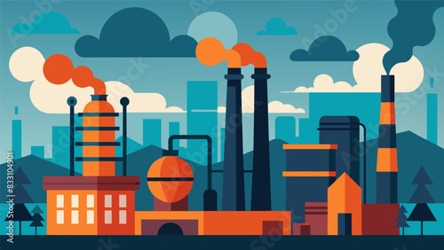 The smell of hot metal and chemicals mixes with the sharp scent of oil creating a unique and pungent aroma that lingers in the air.. Vector illustration
