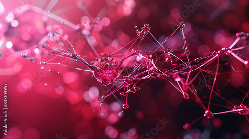 Scientific themes highlighted by a dynamic ruby abstract structure in seminar materials, photo