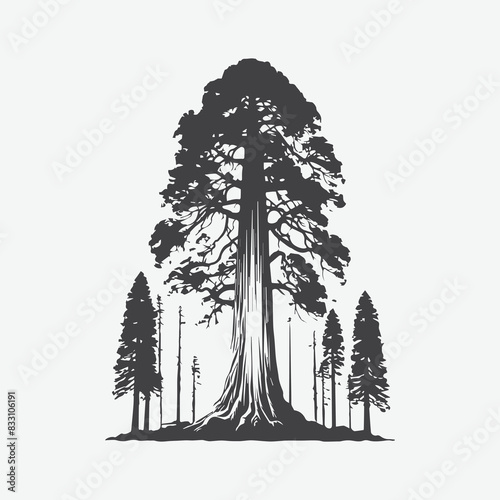 Print Majestic Silhouette of the Sequoia Tree, A Timeless Icon of Nature's Grandeur