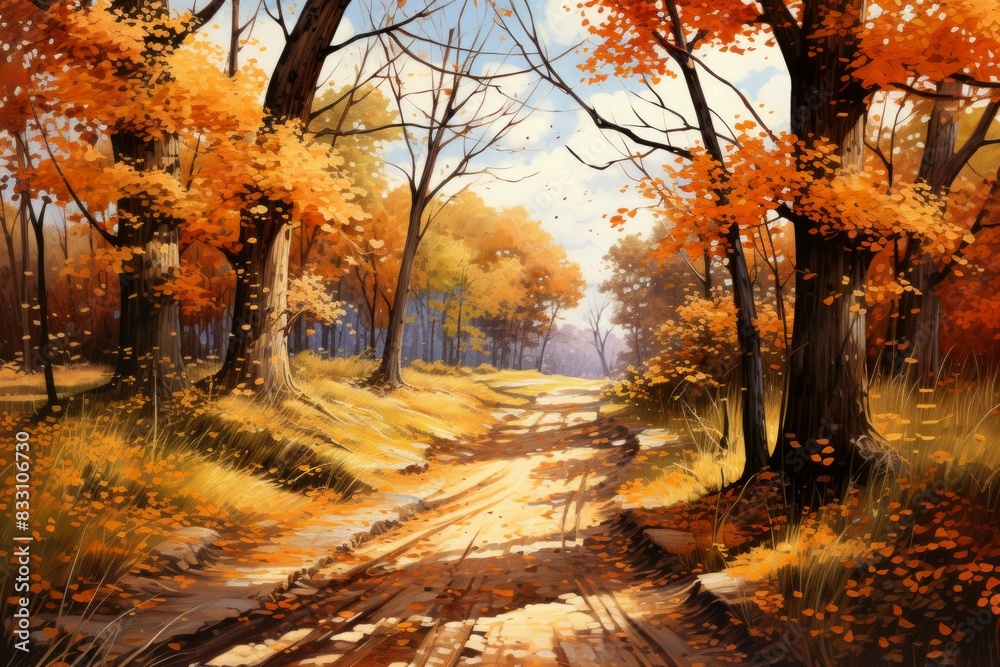 Fototapeta premium Autumn paths - Generative AI