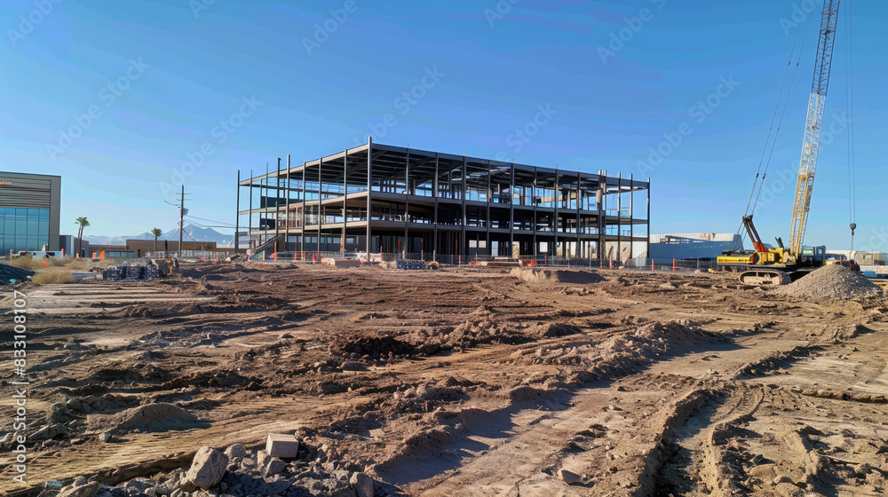 Large-Scale Construction Project Under Clear Blue Sky Large-Scale Construction Project Under Clear Blue Sky
