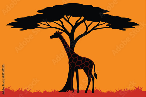 Giraffe Tree Animal Savanna Landscape Africa Wildlife vector Illustration