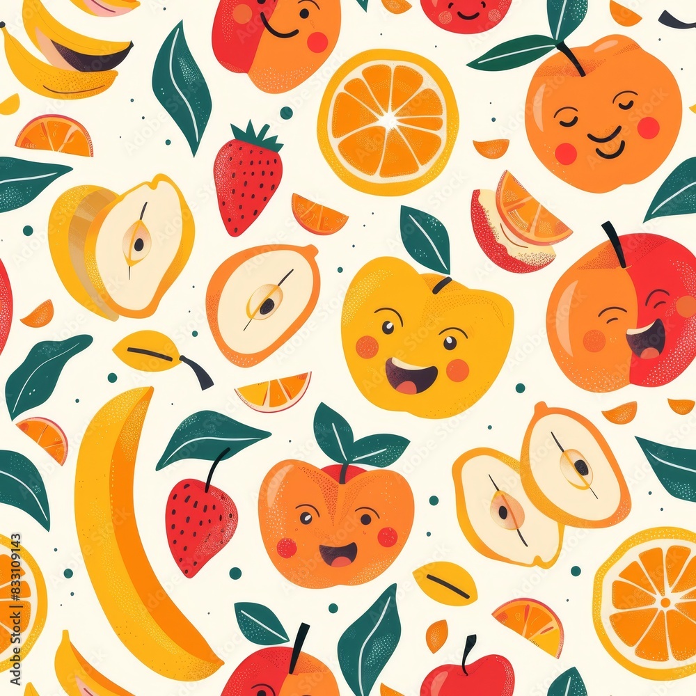 seamless pattern of cheerful dancing cartoon fruits seamless pattern of cheerful dancing cartoon fruits