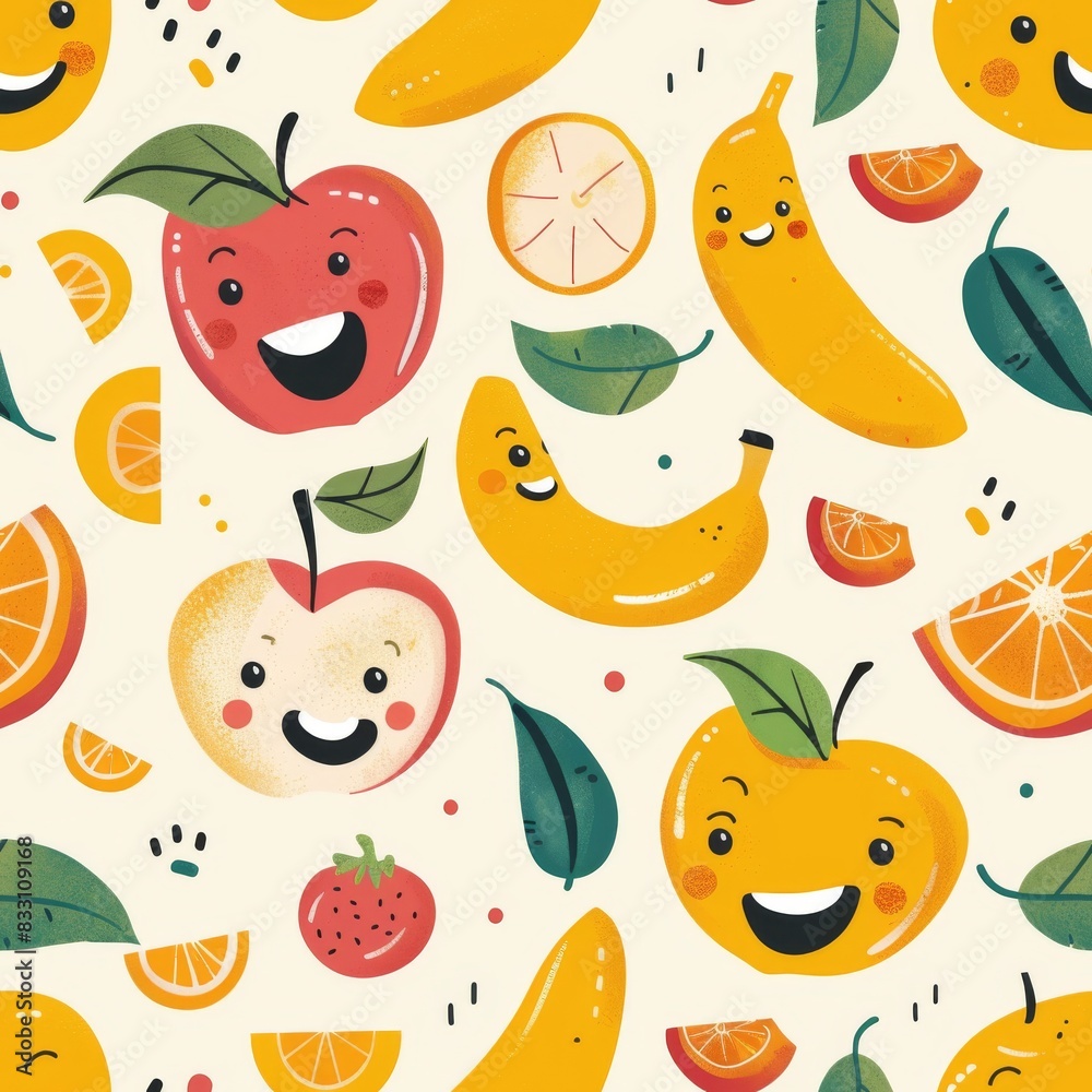seamless pattern of cheerful dancing cartoon fruits seamless pattern of cheerful dancing cartoon fruits