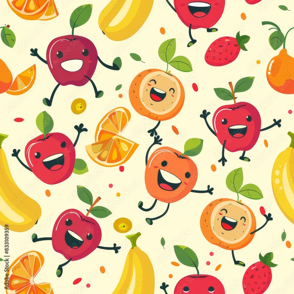 seamless pattern of cheerful dancing cartoon fruits seamless pattern of cheerful dancing cartoon fruits