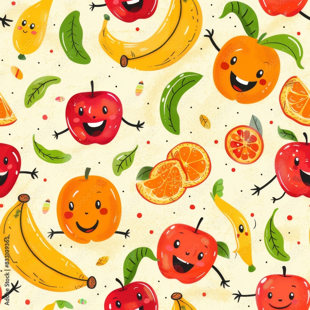 seamless pattern of cheerful dancing cartoon fruits seamless pattern of cheerful dancing cartoon fruits