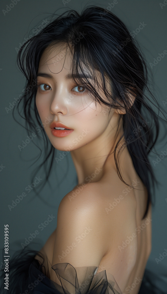 Elegant Woman with Messy Hair and Black Dress Elegant Woman with Messy Hair and Black Dress