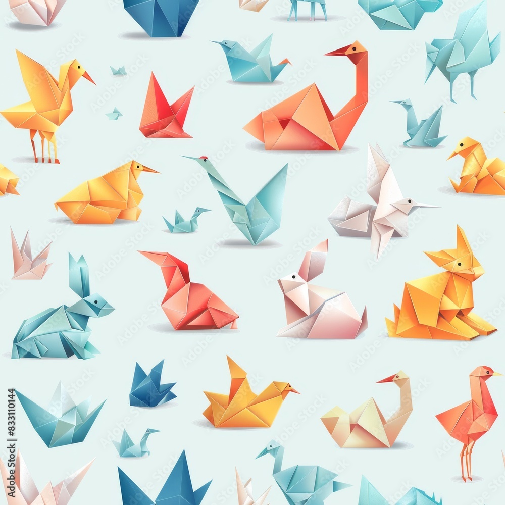 Naklejka premium seamless pattern of different origami animal designs
