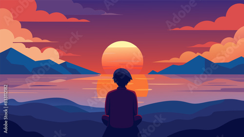 Watching the sunset. Vector illustration
