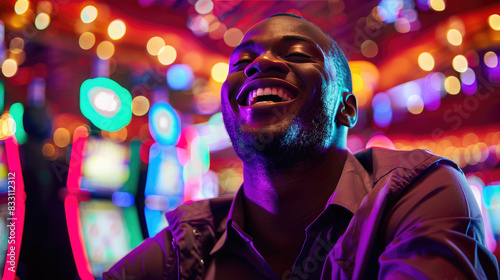 A Excited Man Victorious in Poker Game at Casino