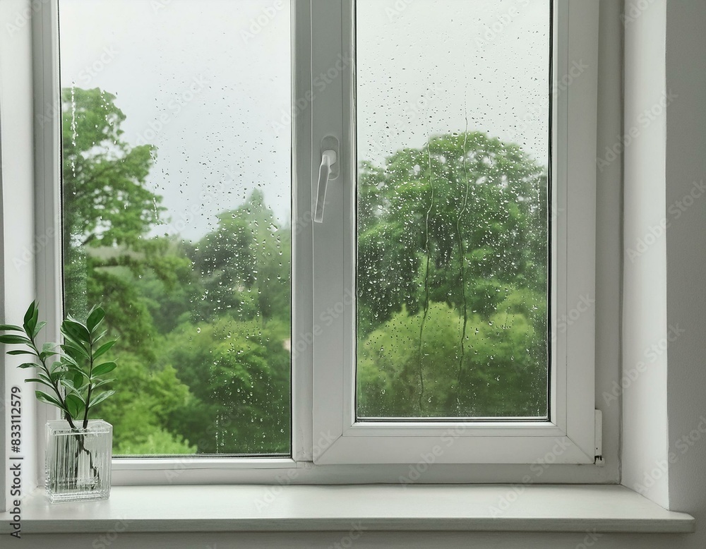 窓から見える雨景色
