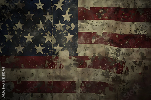 A grungy style wallpaper featuring the American flag, suitable for patriotic events and decorations. photo