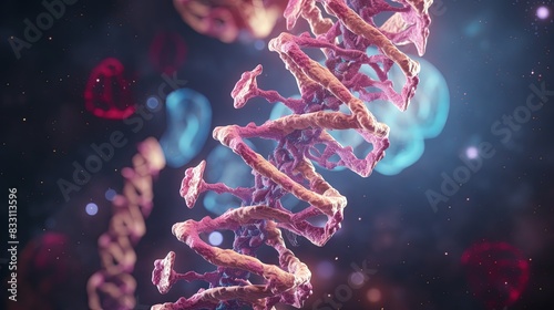 Detailed 3D Illustration of Thyroid Gland Anatomy on DNA Strand Scientific Background photo