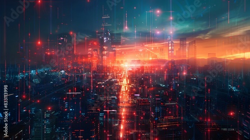 Futuristic Cityscape Ablaze with Vibrant High Tech Visuals Conceptual Art of Urban Innovation