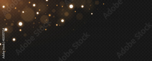 Abstract lights bokeh with bright glares isolated on dark transparent background. Flare and glare. Vector. EPS 10.