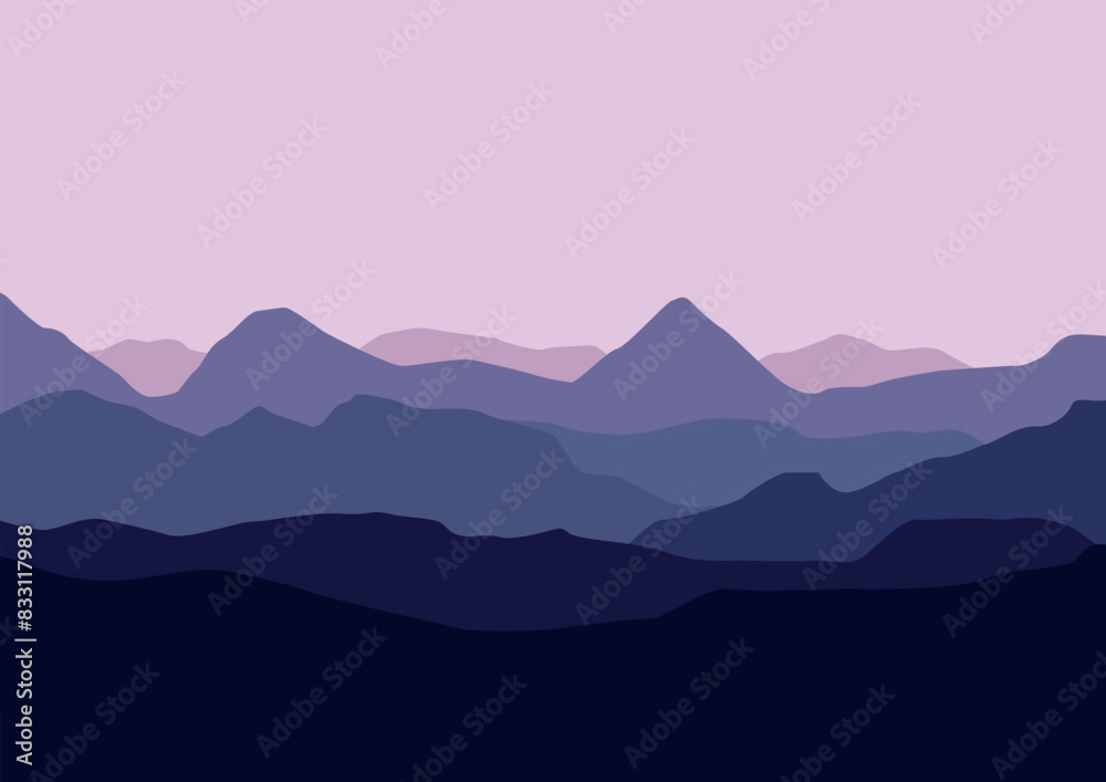 Naklejka premium Mountains nature landscape. Vector illustration in flat style.
