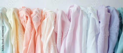 Tranquil Home Bliss - Row of Neatly Folded Pastel Laundry Displaying Domestic Harmony © CQSP