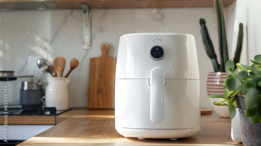 Fototapeta premium Modern White Air Fryer with Digital Display