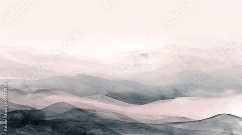 Subtle texture in a moody, hand-drawn abstract panorama of grey and blush shades, photo