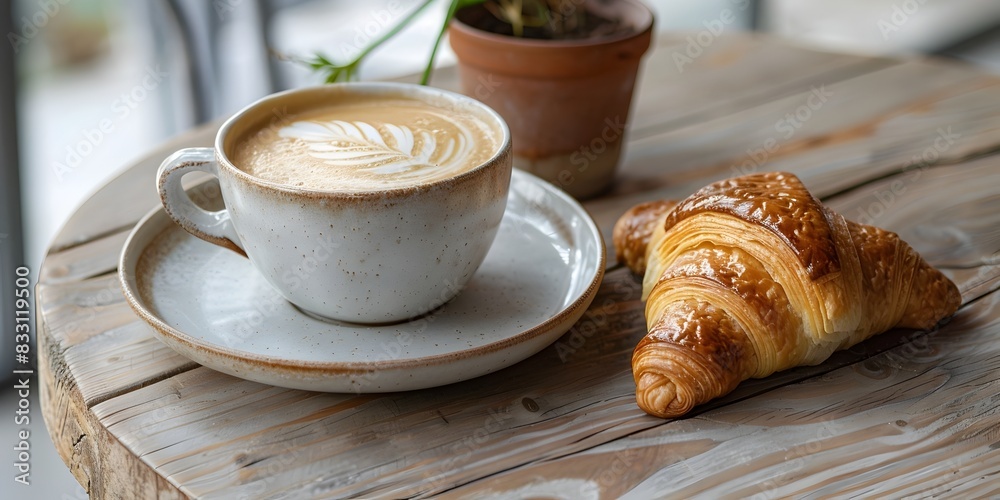 Cozy Caf Moment Steaming Coffee and Flaky Croissant on Bistro Table Cozy Caf Moment Steaming Coffee and Flaky Croissant on Bistro Table