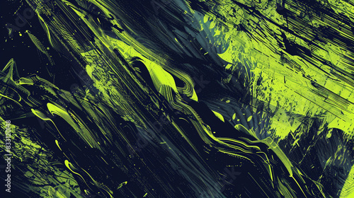 Bold and edgy black and neon green in a hand-drawn abstract panorama with a dramatic feel, photo