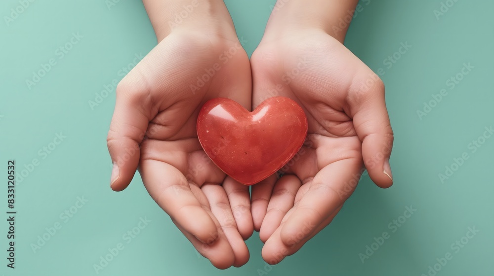 Fototapeta premium 9. A pair of hands holding a heart-shaped object, conveying love and care