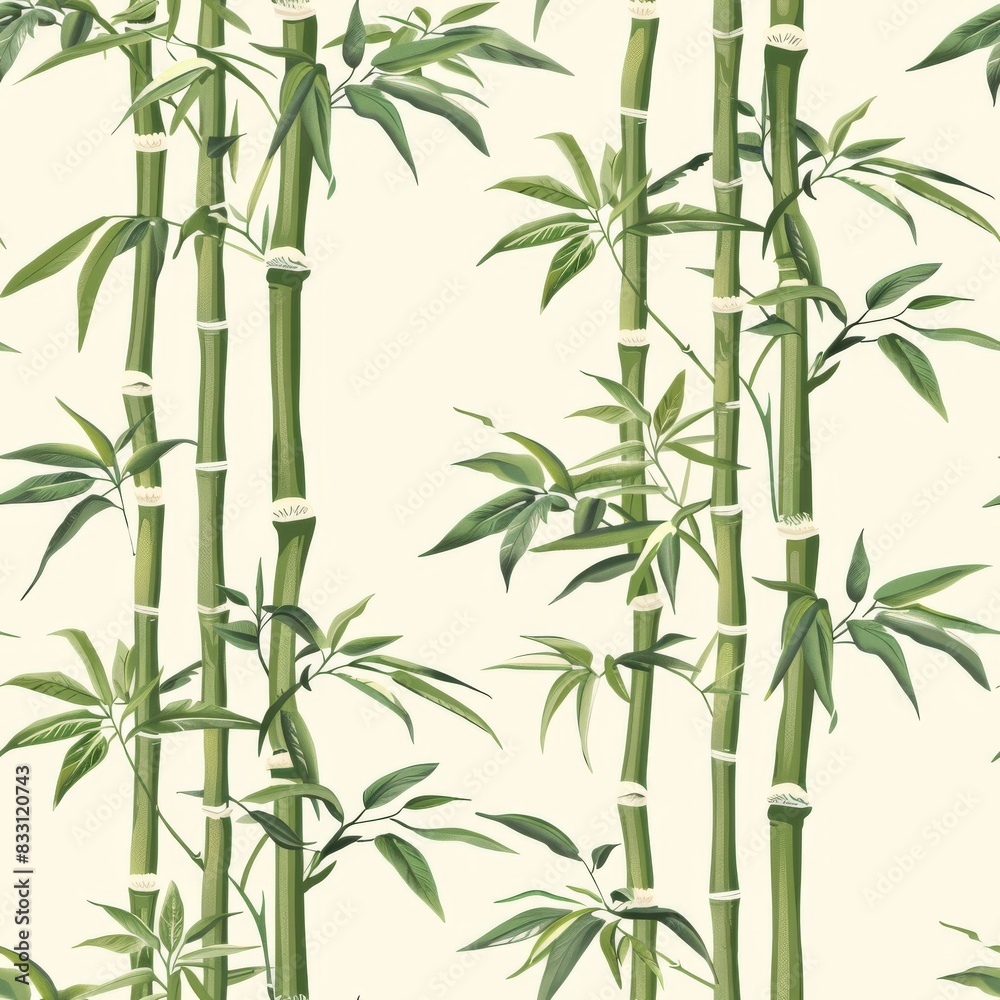 Fototapeta premium seamless pattern of bamboo stalks and delicate leaves