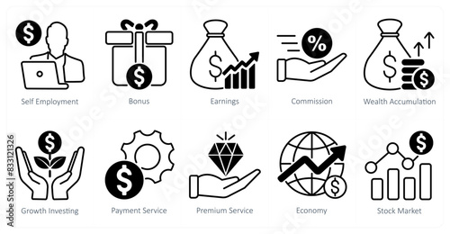 A set of 10 banking icons as self employment, bonus, earnings