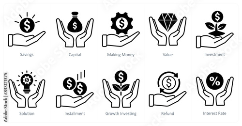 A set of 10 banking icons as savings, capital, making money