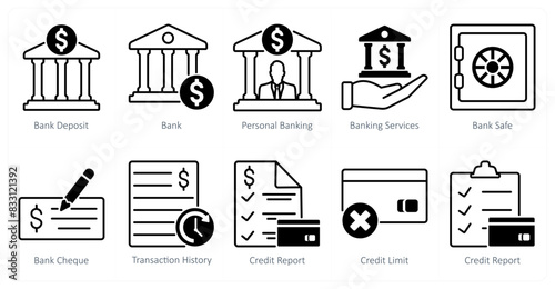 A set of 10 banking icons as bank deposit, bank, personal banking, banking services