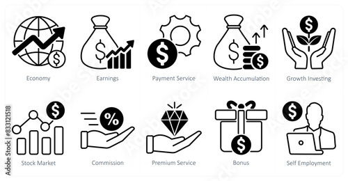 A set of 10 banking icons as economy, earnings, payment service
