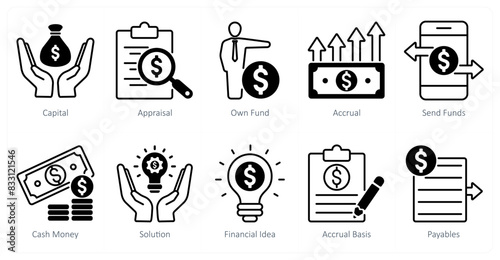 A set of 10 banking icons as capital, appraisal, own fund