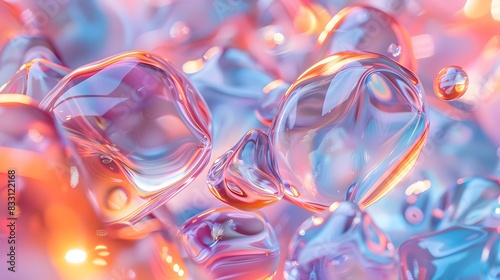 An arrangement of abstract, semi-transparent glass shapes floating over a vibrant background © MyBackground