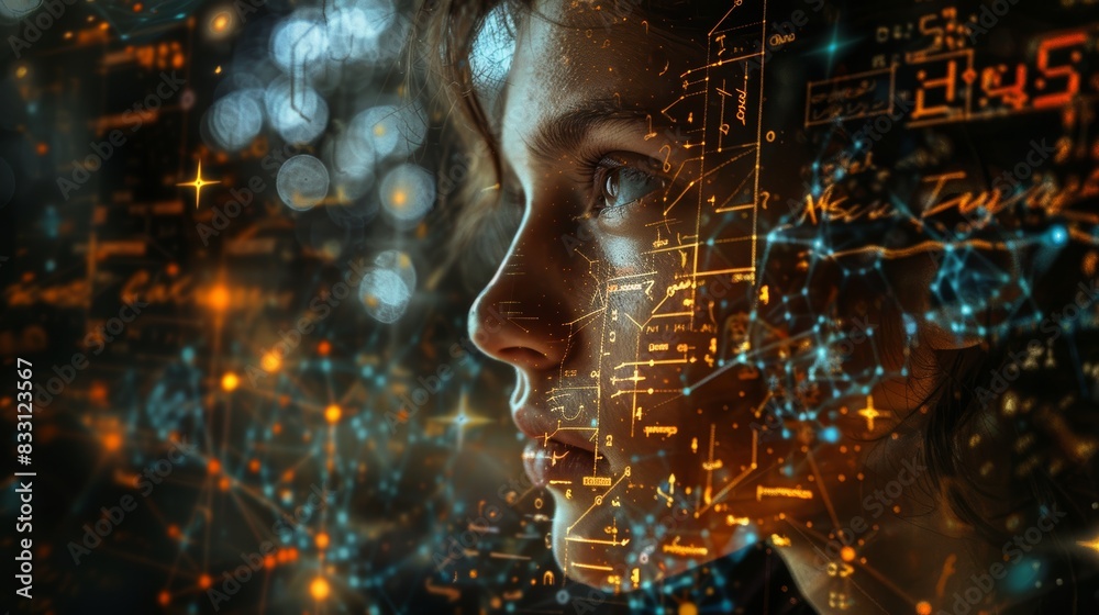 A close-up of a person's face, deep in thought, with mathematical equations and formulas floating around them, representing the process of finding a mathematical solution. A close-up of a person's face, deep in thought, with mathematical equations and formulas floating around them, representing the process of finding a mathematical solution.