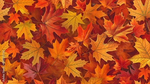 A seamless pattern of autumn leaves  with detailed textures and rich fall colors  perfect for seasonal graphics and backgrounds.