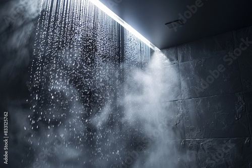 Experience a rejuvenating shower with cascading water and vapors. photo