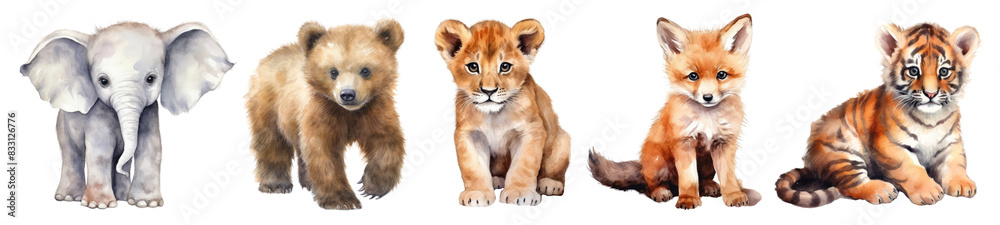 Obraz premium watercolor of baby wildlife set