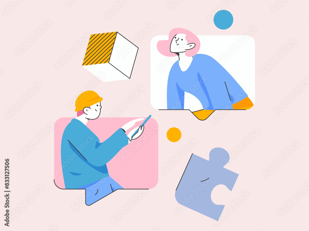 Flat vector illustration of business people operating work scene
