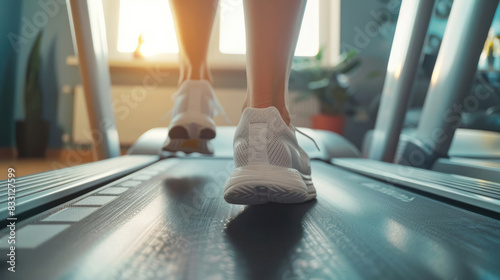 A woman Exercising on Treadmill and Stationary Bike for Cardio, close-up shoes