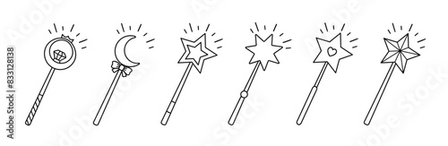 Magic wands doodle set. Fairytale element.Hand drawn vector illustration isolated on white background photo