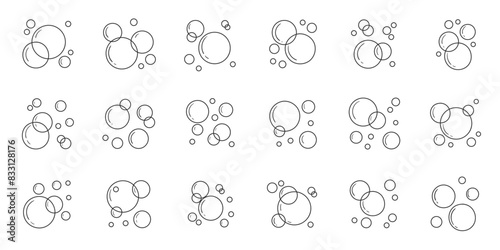 Set of soap bubbles icons in doodle style. Hand drawn vector illustration on white background
