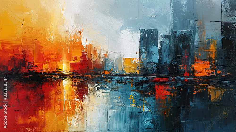 Vibrant Art Of Oil Painting Of Cityscape With Brush Strokes Colorful Background