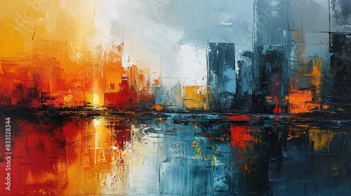 Panel kuchenny z motywem Vibrant Art Of Oil Painting Of Cityscape With Brush Strokes Colorful Background