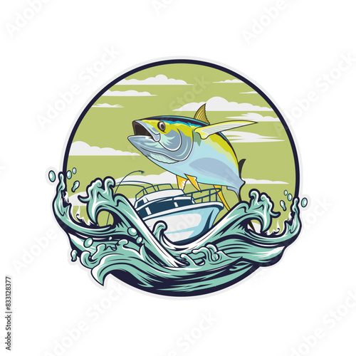 tuna boat fishing illustration logo vector image t shirt