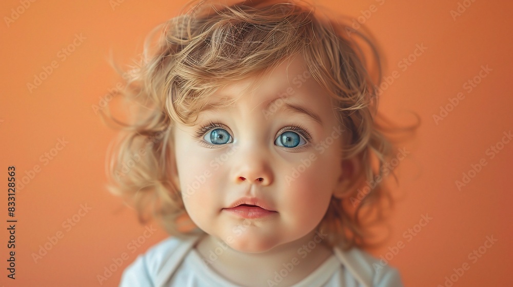 child portrait of a toddler with a curious expression, set against a pastel orange background child portrait of a toddler with a curious expression, set against a pastel orange background