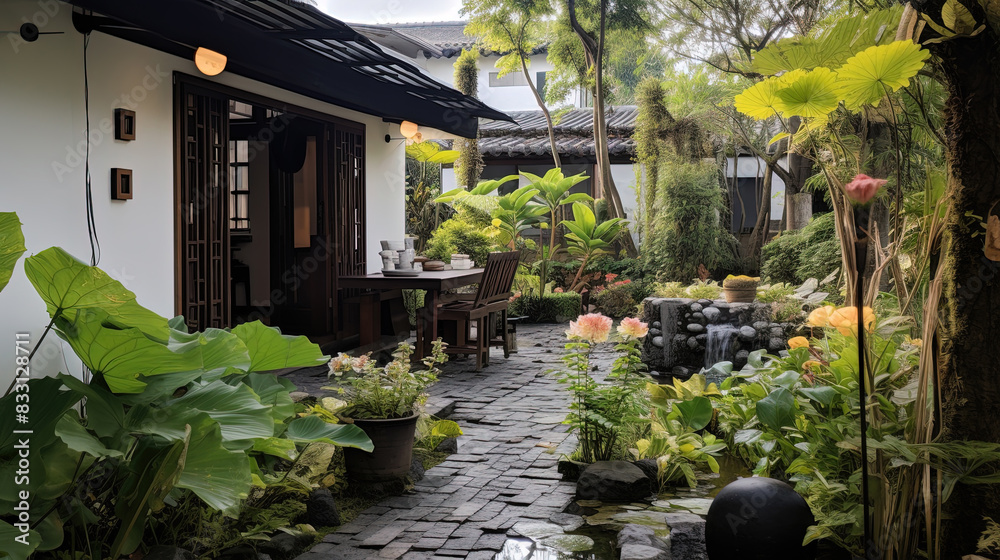 Beautiful Pastoral Garden Traditional Backyard Landscape Background Beautiful Pastoral Garden Traditional Backyard Landscape Background
