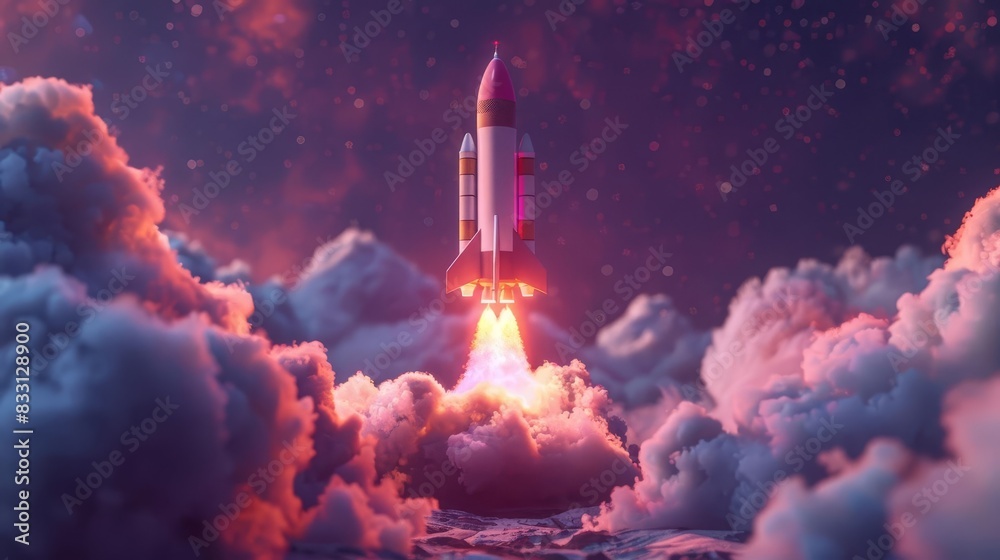 Fototapeta premium Product Launch A rocket launching into space, representing the official launch of the product into the market